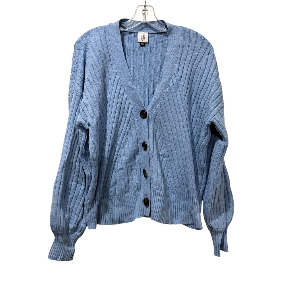 Cabi XL Scenic Blue Ribbed V-Neck Button Front Cardigan Sweater Style 5831
